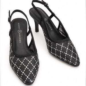 CHINESE LAUNDRY Macee Slingback Kitten Heel Black Mesh Silver Studs Sz 7.5 💥🆕💥